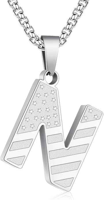 Zocomi Stocking Stuffers Christmas Gift - Initial Necklace Gifts for Men Boys, Stainless Steel American Flag Pendant Jewelry, Christmas Gifts Ideas for Kids Teen Boys