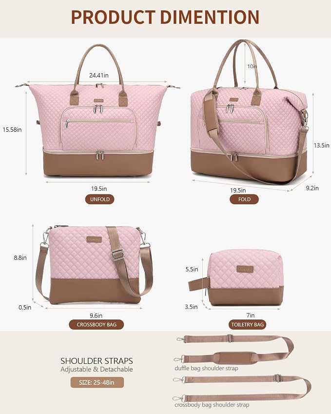 Weekender Bags for Women Travel, Under Seat Carry On Bags for Airplanes Overnight Bag with Shoe Compartment Luggage Sleeve, Foldie Travel Tote Bag Hospital Bag, Travel Gifts, Pink Brown - Image 3