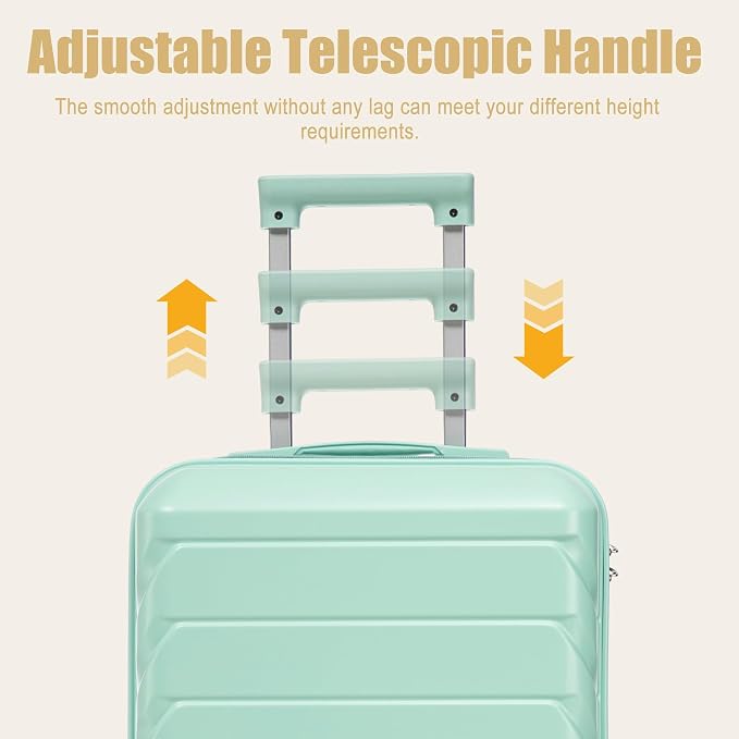 GDFStudio 20" ABS Hardshell Checked Luggage, Medium Capacity Travel Suitcase with Scratch Resistant Surface, 360° Silent Spinner Wheels, Combination Lock, Telescopic Handle and Side Hooks, Mint Green - Image 7