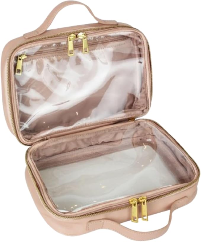 FAWN DESIGN The Toiletry Case, Hanging Travel Toiletry Bag for Women, 2 Compartments, Premium Matte Faux Leather Clear Toiletry Bag, Zippered Large Toiletry Bag, Easy to Clean, 9.5 x 3.5 x 6.5 inches by FAWNDESIGN