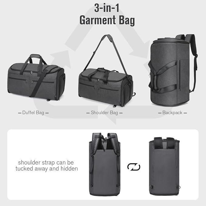 Bukere Garment Bags for Travel, Convertible Carry on Duffel Bag for Men Women, Backpack Straps, Shoe Compartment, 3 in 1 Hanging Dress Suit Bags for Men Women - Image 3