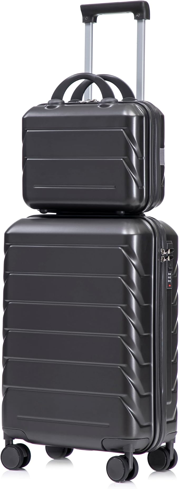 2-Piece ABS Hard Shell Lightweight Carry-On Luggage Set (14" & 20"), 360-Degree Spinner Wheels, Adjustable Telescopic Handle and Combination Lock for Travel, Dark Grey by LUCCALILY