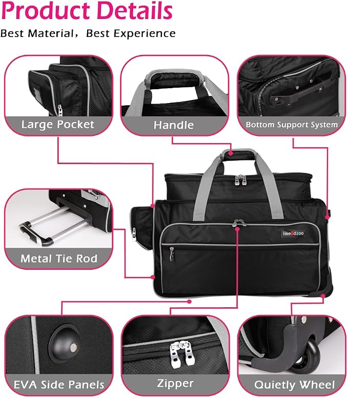 Dance Bag with Garment Rack,23inch Dance Competition Garment Bags with Clothes Rack,Suitcase,Rolling Duffle for Travel, Wheeled Drop-Bottom Upright Luggage Closet Suitcase(Expand-Grey) - Image 4