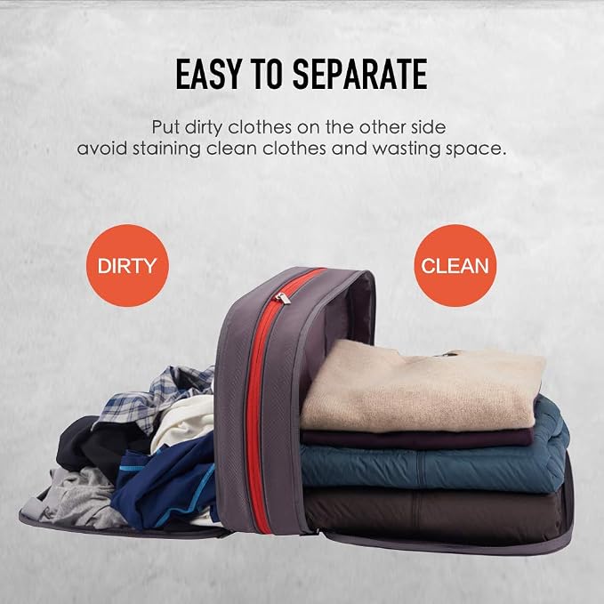 Bee Nesting Compression Packing Cubes for Travel - Large 26L Expandable Luggage Organizer with Clean/Dirty Compartments, Water-Resistant Nylon Space Saver Bag for Carry-on Suitcase（26L/GrayRed） - Image 6