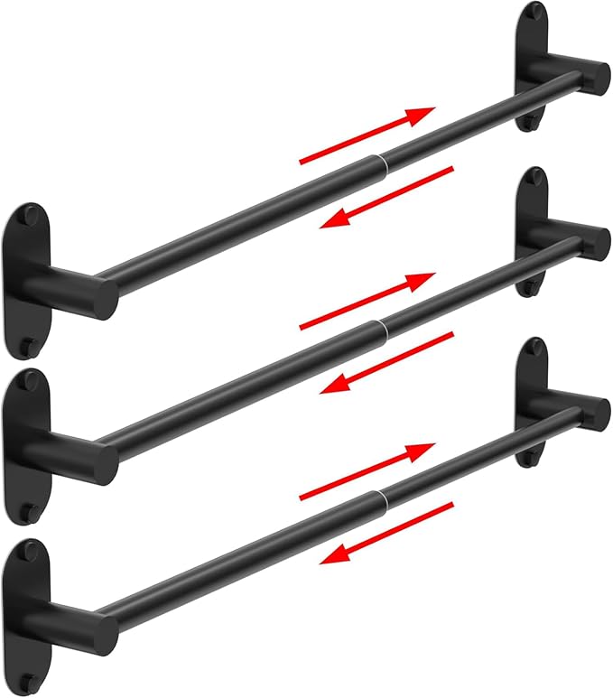 Towel Bar, Adjustable 14.4inch - 25.2inch Towel Rack, Self Adhesive & Wall Mounted for Bathroom Kitchen Hand Towel Holder Cloths Hanger 304 Stainless Steel Single Bar (3, Matte Black) by MIROAMZ