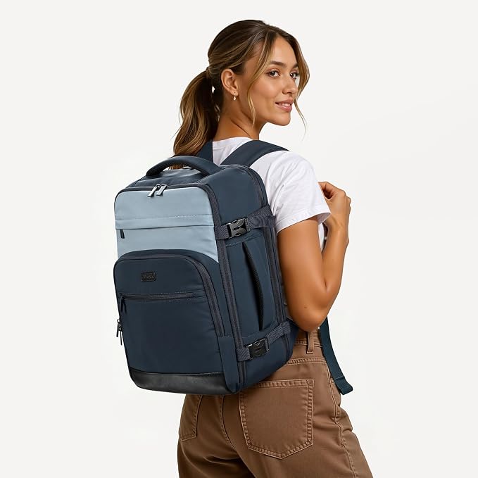 mibasies 30L Travel Backpack for Women & Men: Flight Approved Carry On Backpack, TSA Personal Item Bag with Water Bottle Pocket, Weekender Essentials Backpacks fits 15.6" Laptop - Black Blue - Image 2