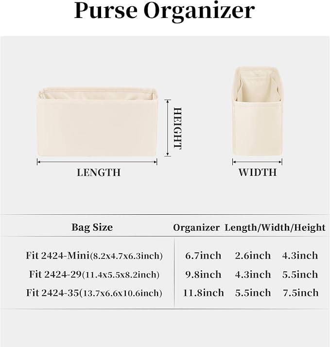 Women's Purse Organizer Insert - Satin & Lightweight Fabric with Inside Pockets, Portable for Commute, Travel, Shopping, and Evening, Multicolor Options, Fits for Kelly 24-24(Craie, 2424-29) - Image 6