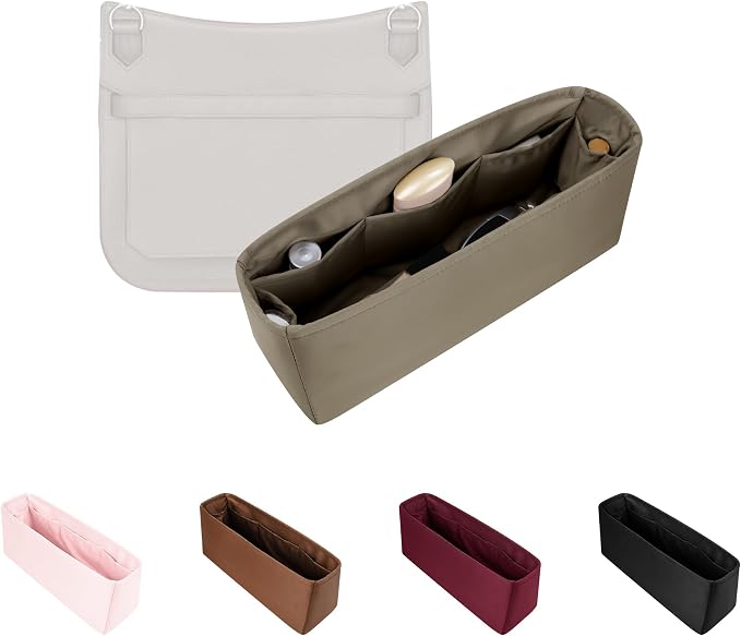 Purse Organizer Insert for Jypsiere 34, Lightweight & Soft Satin Bag Insert with Pockets for Women, Ideal for Travel, Shopping, and Daily Use, Multicolor Options(Etoupe Grey, J-34) by KINGSINBAG