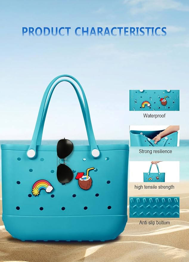 Baonat Beach Bag Rubber Tote Bag - Waterproof Travel Bag for Women Washable Tote Bag Handbag for Sports Beach Market Pool - Image 6