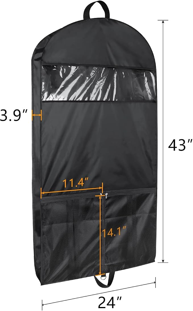 Univivi Garment Bags for Travel and Storage 43" Hanging Suit Bag Clear Suits Cover with Mesh Pockets for Coat, Shirt, Jackets, dresses - Image 3