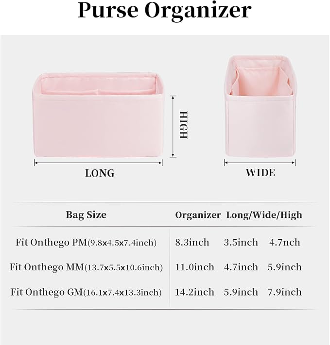 Organizer Insert for Onthego PM, Satin Purse Organizer for Luxury Bag, Lightweight and Soft Purse Dividers for Woman Handbags, Multiple Pockets with Organized Capacity (Pink, PM) - Image 5