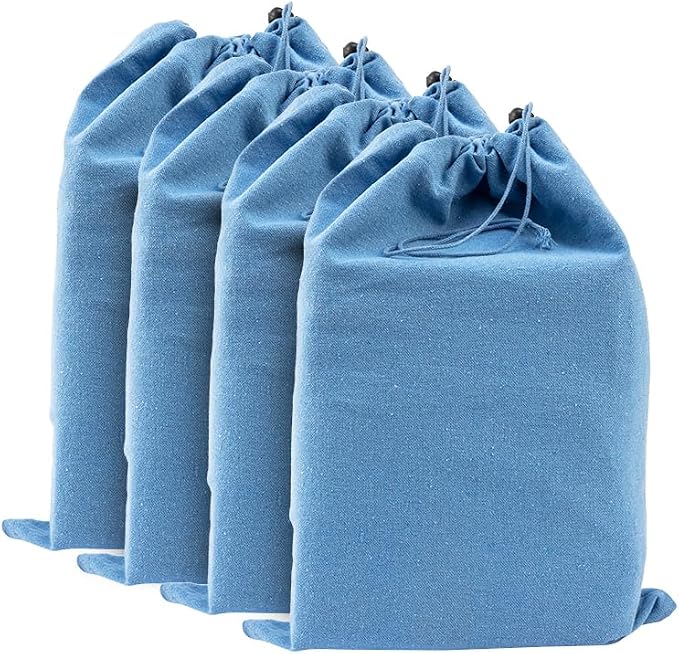 LFH Cotton Rich Shoe Storage Bags with Drawstring, Dustproof Breathable Reusable Organizer, Perfect For Travel, Dorm, Hotel, College, Gym, Easy to Carry, Machine Washable 8"x17" (Pack of 4) - Sky Blue by LFHHomePrivateLimited