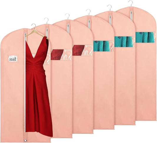 KEEGH Garment Bags for Hanging Clothes 60" (Set of 6) Dress Garment Bags for Storage Suit Bags for Closet with Zipper and Eye-Hole for Folding for Suit Coats Dresses, Pink by KEEGH