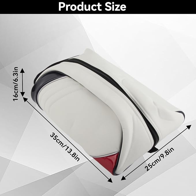 Golf Shoe Bag for Men & Women, PU Leather Travel Shoes Carrier Bag, Dustproof and Lightweight Outdoor Golf Accessories Storage for Sport Shoes, Socks, Tees & Balls(White) - Image 2