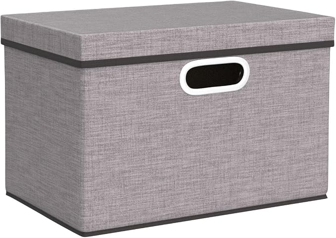 PRANDOM Foldable Storage Boxes with Lids [3-Pack] Linen Fabric Collapsible Storage Bins Organizer Containers Baskets Cube with Cover for Home Bedroom Closet Office Nursery (14.9x9.8x9.8) - Image 3