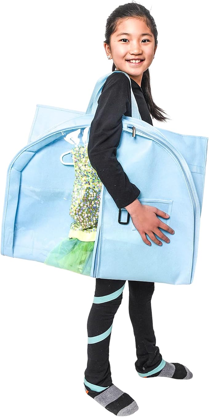 Waterproof Hanging Garment Bag 40 inch Clothes Bag with Gusset, 5 Pockets & Side Zip for Dance Costumes, Sports, Skating, Theatre, Beauty Pageants, Cheer & More by Kendall Country, Sky Blue by KendallCountry