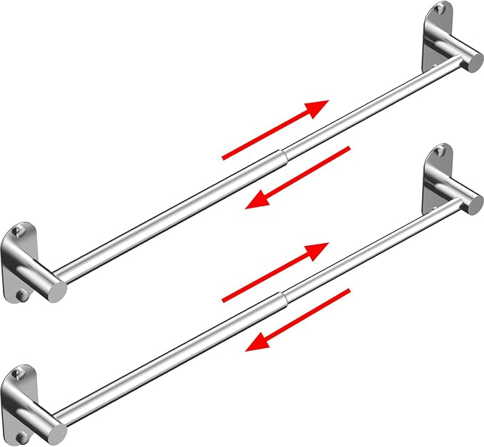 Towel Bar, Adjustable 14.4inch - 25.2inch Towel Rack, Self Adhesive & Wall Mounted for Bathroom Kitchen Hand Towel Holder Cloths Hanger 304 Stainless Steel Organizer Single Bar (2, Chrome) by MIROAMZ