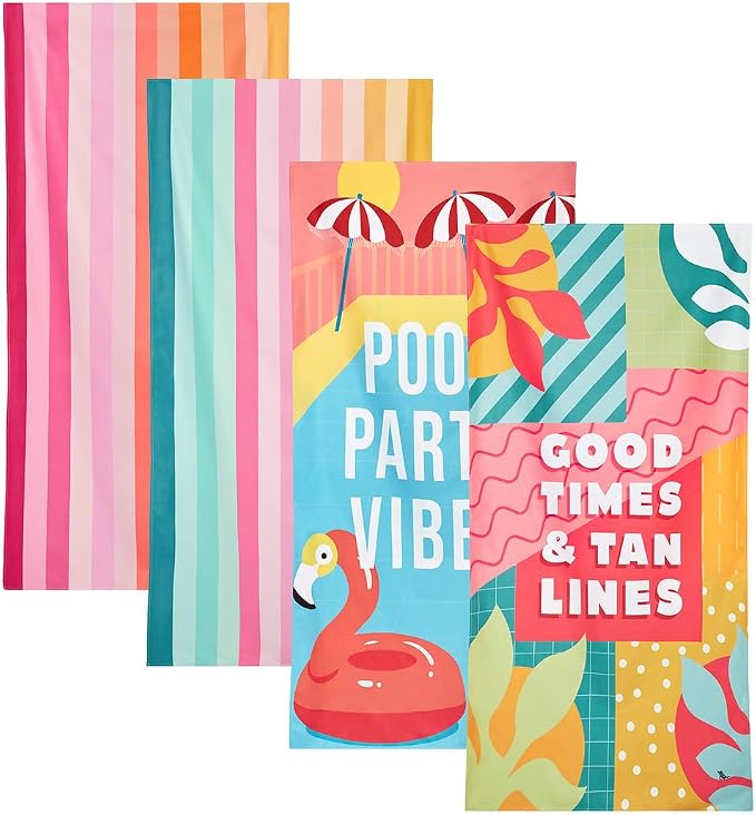 Dock & Bay Beach Towel - Quick Dry, Sand Free - Compact, Lightweight - 100% Recycled - Includes Bag - Party in Pink - Set of 4 - Extra Large (200x90cm, 78x35) by DockBay