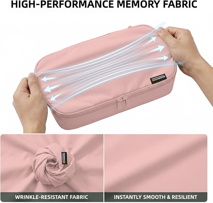 4 Piece Compression Packing Cubes for 3–7 Day Travel, Dusty Pink | Wrinkle-Resistant Memory Fabric, Breathable Mesh Panel, Double-Zipper, Small to Large Size Bag, Smart Organization - Image 4