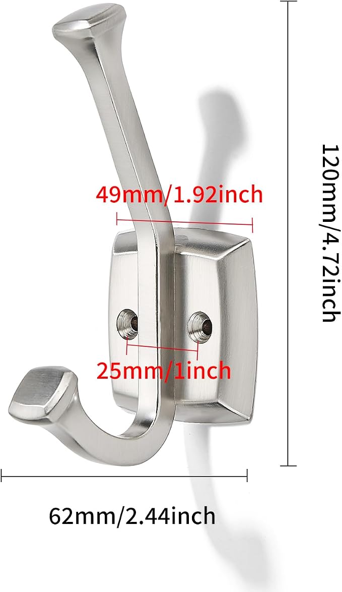 khtumeware 5 Pack 4.7 inch Brushed Nickel Coat Hooks Wall-Mounted Hooks | Applicable to hanging,Towel,robe,bathroom,bag,clothes,entryway Zinc Alloy bathroom hooks - Image 2