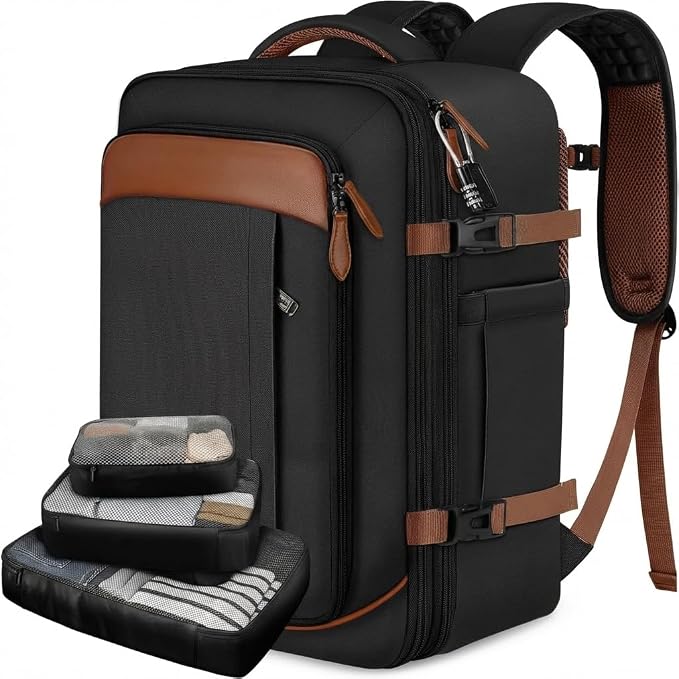 Vancropak 40L Carry on Backpack, Flight Approved Expandable Bag for Travel | Shoe Compartment, Fits 17" Laptop Bag, 3 Packing Cubes, 18x14x8 Inches Travel Backpack, Water Resistant, Anti Theft Suitcase by Vancropak