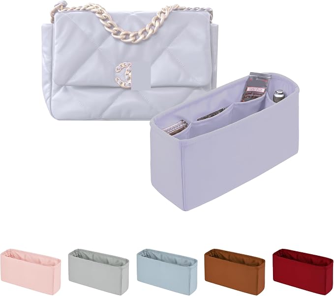 19 Bag Organizer Insert, Purse Organizer with Silky Satin Compatible with Chanel 19 Flap26 Bag, Lightweight Inner Bag for Luxury Bags (Lavender, Flap26) by KINGSINBAG
