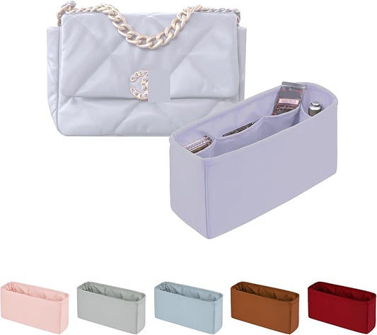 Organizer for Purse Bags, Tote HandBags Organizer with Silky Satin Compatible with Chanel 19 Jumbo, Lightweight Inner Bag for Luxury Bags (Lavender, Jumbo30) by KINGSINBAG