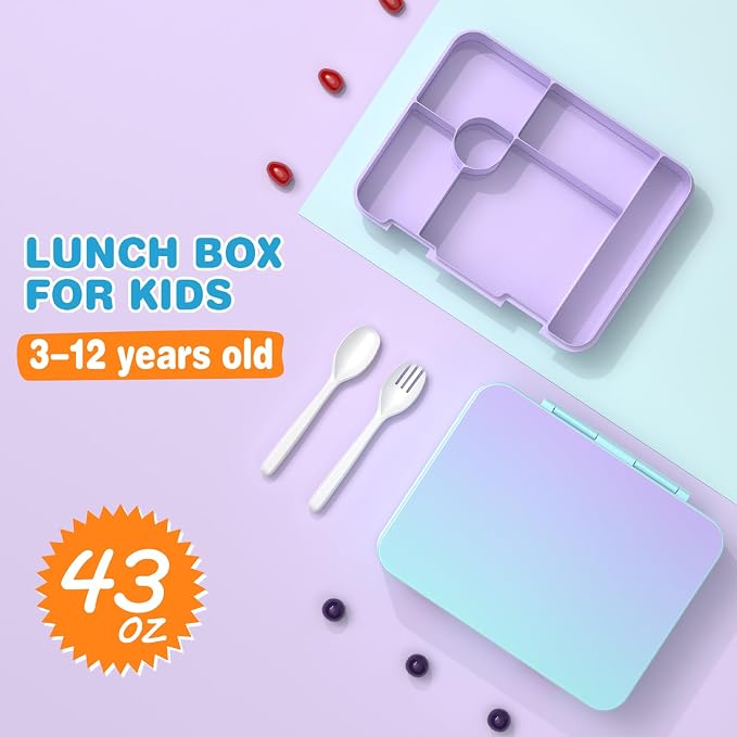 ACESAK Girls Backpack - Bento Box with Insulated Lunch Bag Pencil Case & Utensils Set for Kids, 6 Leakproof Compartments Removable Tray Lunches or Snack Container for School (Blue Purple) - Image 3