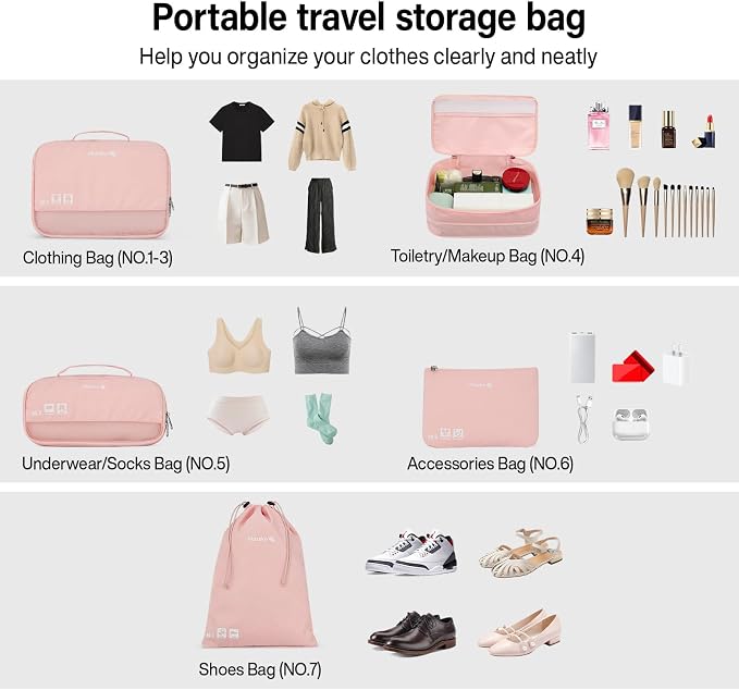 Hanke 7 Piece Expandable Compression Packing Cubes, Premium Travel Packing Organizers for Suitcases/Carry On, Luggage Organizer Bags with Breathable Mesh & Label - Image 6