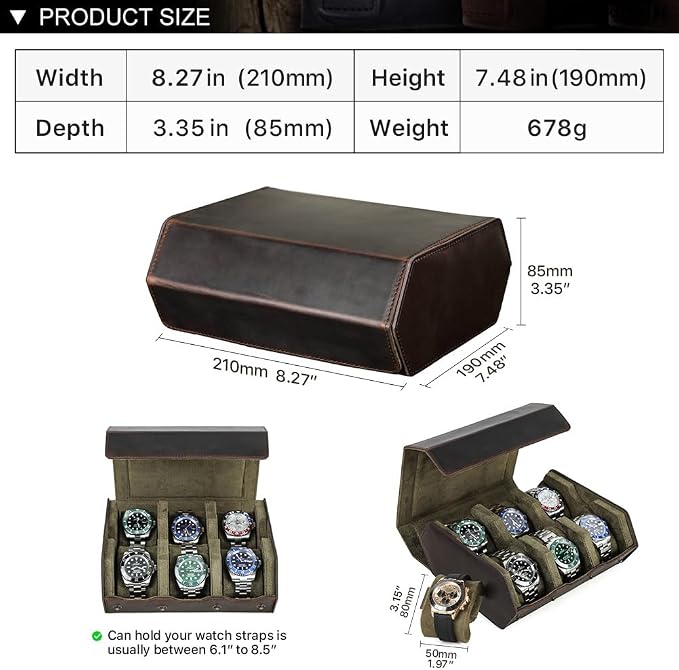 Hiram Genuine Leather Hexagon Watch Roll Travel Case, Leather 6-Watches Roll Case with Removable Pillow Cushion for Treasured Watches and Bracelets - Image 2