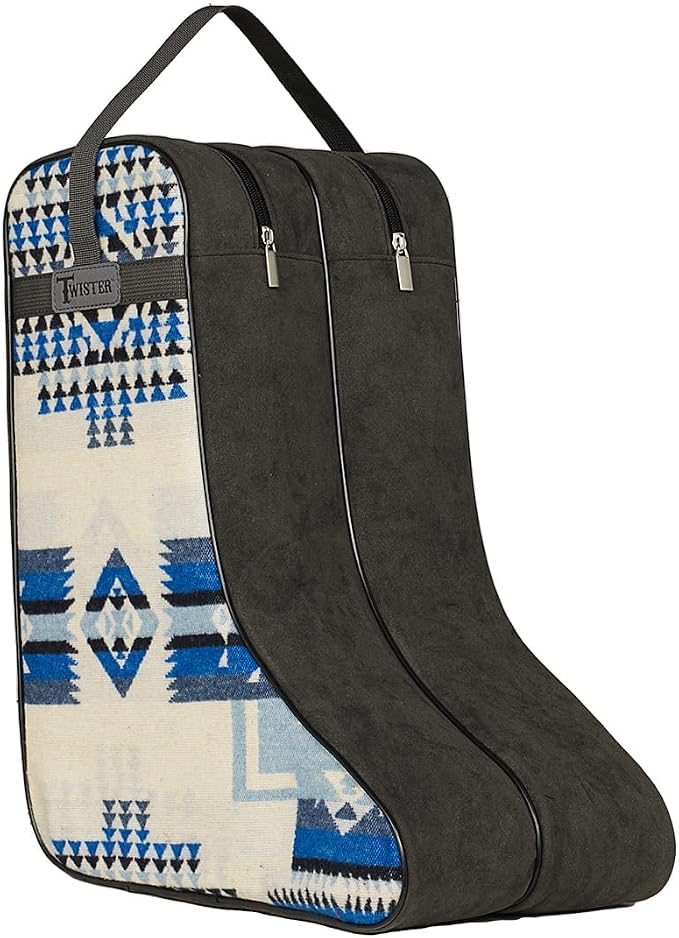 M&F Western Products TWISTER Boot Bag, Blue and Grey with Southwestern Fabric Design, Microsuede, Nylon Handles by MFWestern