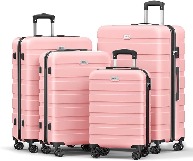 AnyZip Luggage Sets 4 Piece Hardshell Suitcase Set PC ABS Lightweight Travel Suitcases with 4 Double Spinner Wheels TSA Lock 20 24 28 32 Inch Pink by YourBestTravelChoice