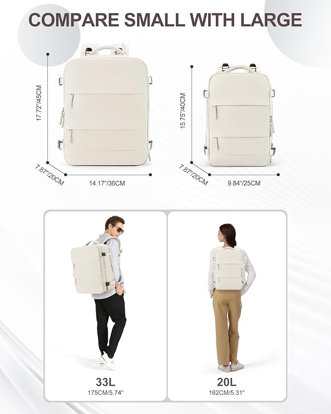 coowoz Large Travel Backpack Carry On for Women Man Gym Backpacks with Laptop Compartment Mochila de Viaje Teacher Personal Item Backpack Rucksack Airplane Accessories Must Haves Beige - Image 7