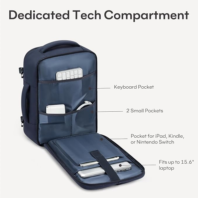 mibasies 30L Travel Backpack for Women & Men: Carry On Luggage Flight Approved, TSA Laptop Backpack with Water Bottle Pocket, Personal Item Bag Fits 15.6" Laptop for Weekender Business - Navy - Image 5