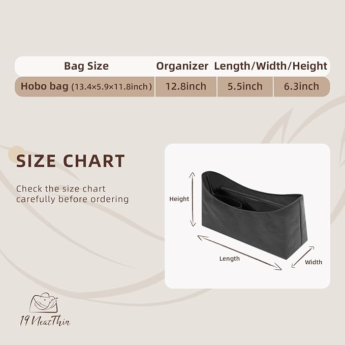 Lightweight Bag Insert for Bohème Hobo, Side Zipper, Black | Bottle Holder and Side Zip, Smooth Satin Interior, Easy-Care Outer Surface, Multiple Color Options, Structured Yet Flexible - Image 2
