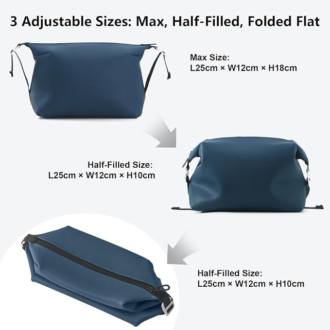 Vomgomfom 6L 13 Inch Silicone Toiletry Bag, Waterproof Leakproof Travel Cosmetic Organizer, Adjustable G-Buckle Compression Dopp Kit, Foldable Makeup Bag for Women & Men (Navy, 13" 6L) - Image 6