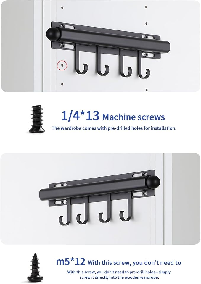BaiNong Valet Rod for Closets Pull Out 12" Black with 4 Hooks (2Pack) | Closet Valet Rod Slide Out for Closets, Laundry Rooms, RVs Space-Saving - Image 9
