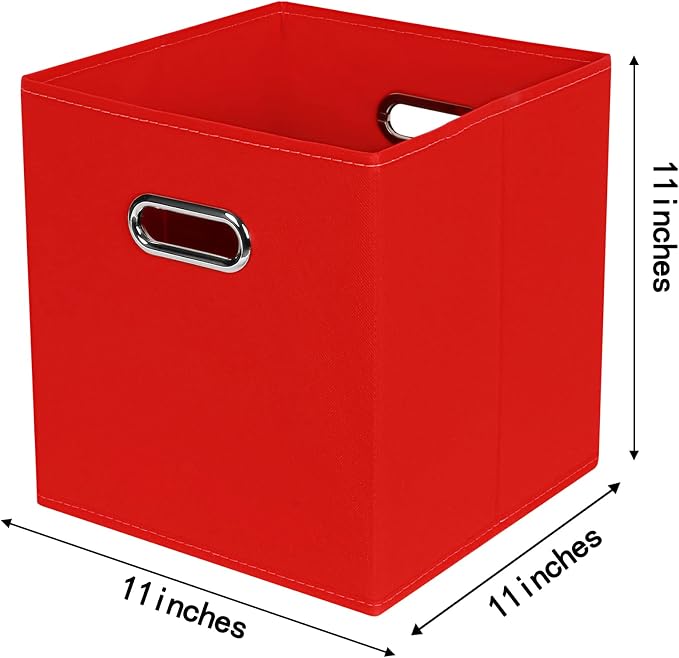 Fabric Cloth Storage Bins,Fabric Cube Bins Organizer with Dual Handles Foldable Cube Storage Baskets for Home Bedroom Storage,Set of 6,(Red) - Image 2