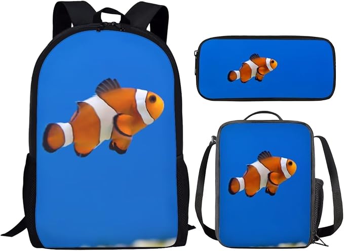 Girls Boys School Backpack with Lunch Box Pencil Case Comfy Padded Lightweight Clownfish Backpack Set Kids Cute Bookbag Insulated Lunch Bag Student Large Capacity Daypack 17 Inch - Image 2