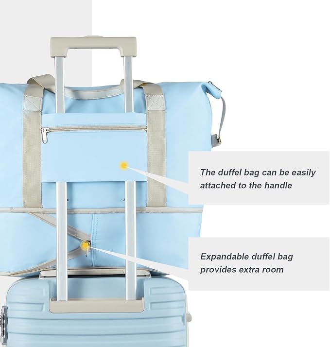 Joyway Carry On Luggage 20 Inch Expandable Suitcase with Spinner Wheel, 4 Piece Hard Shell Luggage Set with TSA Lock(Lightblue brown) - Image 7