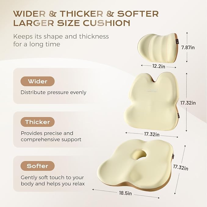Coverado Truck Seat Cushion and Lumbar Support Headrest Pillow Memory Foam Ergonomic Car Cushion Back Neck Support Pillow Sciatica & Back & Tailbone Pain Relief Car Cushions for Driving Coffee&Beige - Image 2
