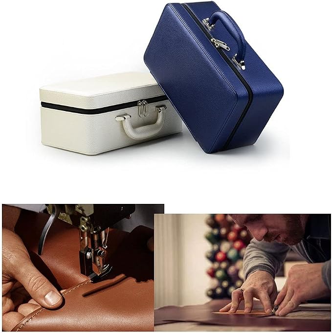 Oirlv Blue Leather Jewelry Box Handmade Travel Jewelry Organizer Storage Case Holder For Girl Lady Earring,Ring,Necklace,Pendant,Watch,Bracelet.(3 layers) - Image 4