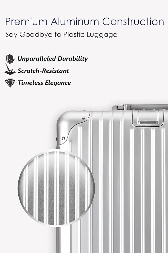 HotWay 28 Inch All Aluminum Checked in Luggage with Wheels, Hard Shell Zipperless Suitcase with TSA Locks, Large Travel Luggage, Silver - Image 3