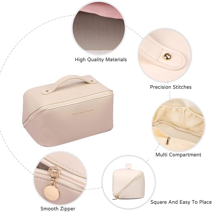 CORIOS Toiletry Bag For Women Portable Make Up Bag Waterproof Wash Bag PU Leather Cosmetic Bag Bathroom Shower Bag Multifunctional Travel Organizer For Shampoo, Cosmetics, Toiletries Pink - Image 4