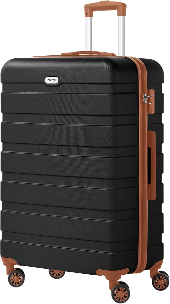 AnyZip Luggage PC ABS Hardside Lightweight Suitcase with 4 Universal Wheels TSA Lock Checked-Large 28 Inch Black Brown by YourBestTravelChoice