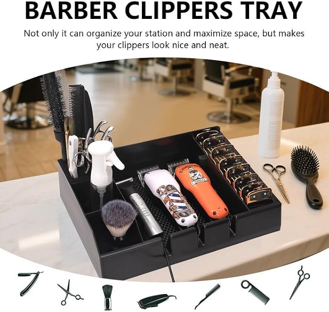 Barber Clippers Tray Station Hair Trimmer Holder Multifunctional Razors Case Stylist Hairdressing Combs Clips Scissors Holder(12.87" X 8.9") - Image 2