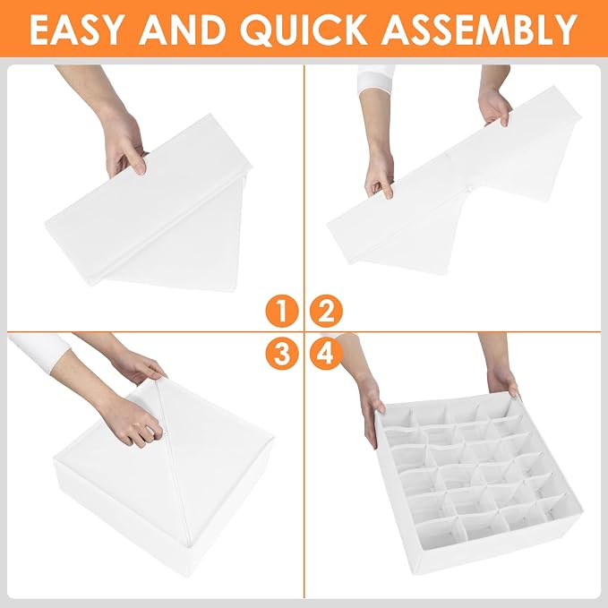 6 Pack Sock Underwear Drawer Organizer Dividers, 58 Cell Foldable Fabric Dresser Closet Organizers and Storage Bins for Clothing, Baby Clothes, Bra, Panty, Scarf, Ties (White) - Image 7