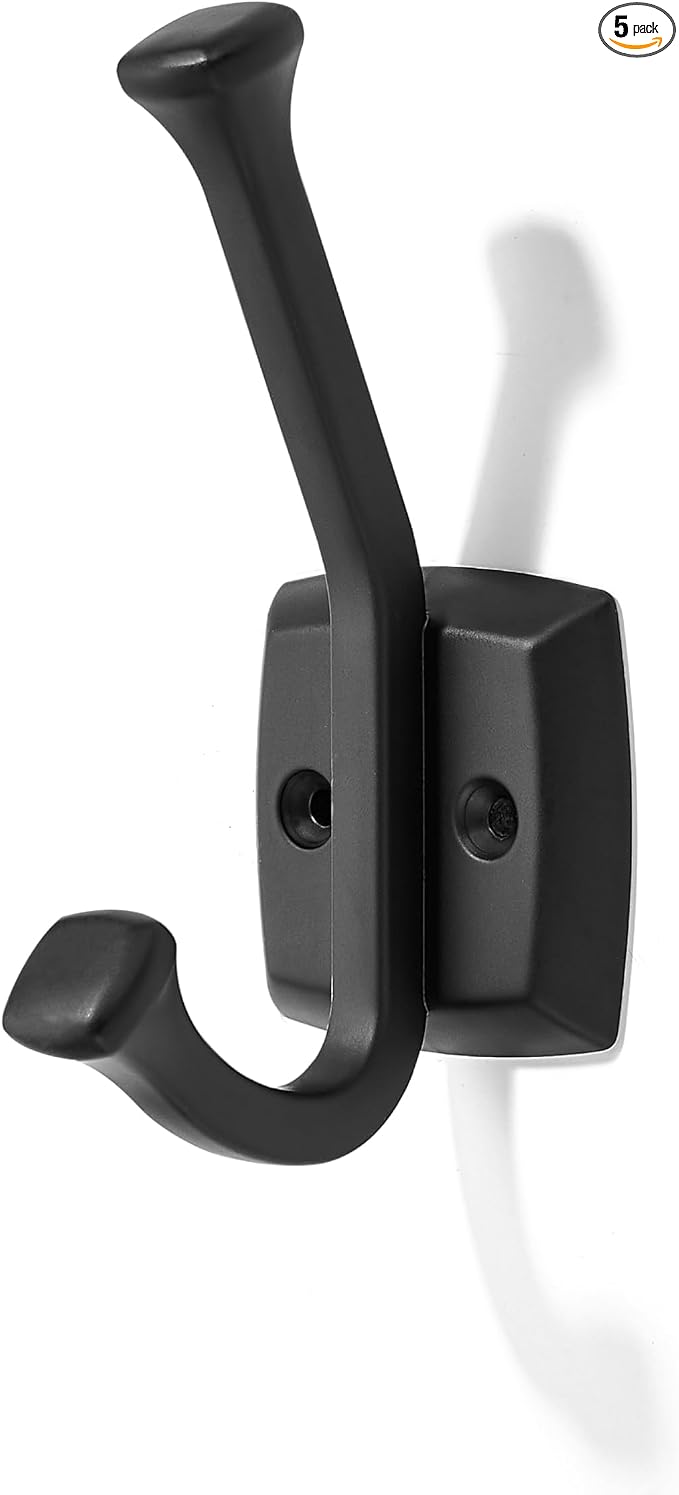 khtumeware 5 Pack 4.7 inch Black Coat Hooks Wall-Mounted Hooks | Applicable to hanging,Towel,robe,bathroom,bag,clothes,entryway Zinc Alloy bathroom hooks by khtumeware