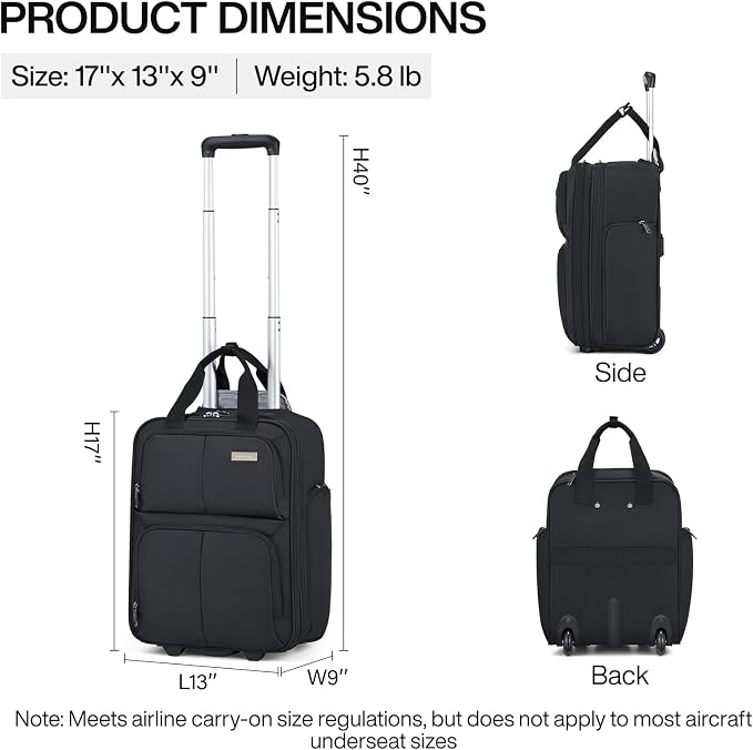 Hanke Expandable Underseat Carry on Luggage for Airplanes,Small Rolling Softside Suitcase Travel Luggage Personal Item Bag,Lightweight luggage bags for travel,Black,16-Inch - Image 3