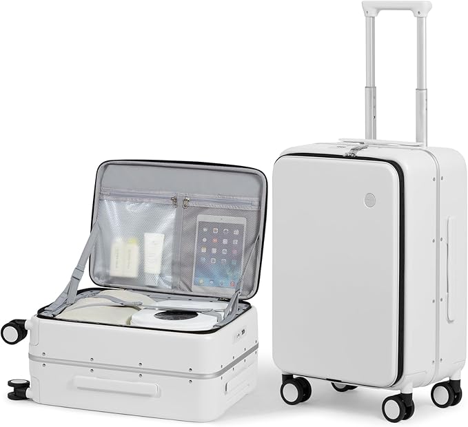 mixi 20 Inch Carry On Luggage 22x14x9 Airline Approved PC Hard Shell Suitcase Top Opening Aluminum Frame Travel Suitcases with Wheels, Smoke White by MIXI